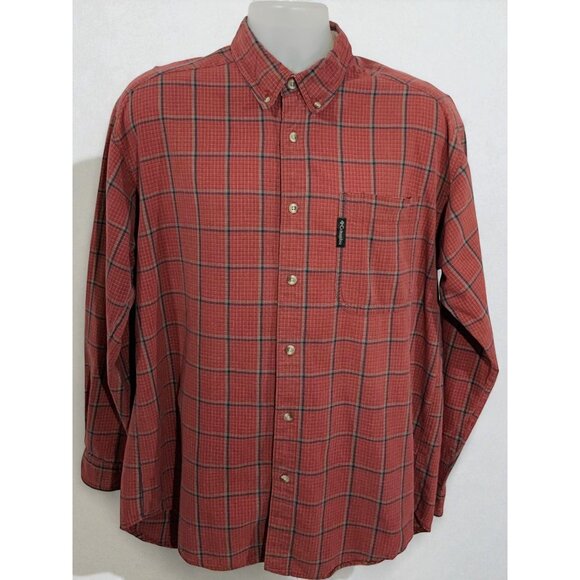 Columbia Men’s Red Windowpane Plaid l Shirt Size L Long Sleeve Outdoor Casual - Picture 7 of 8